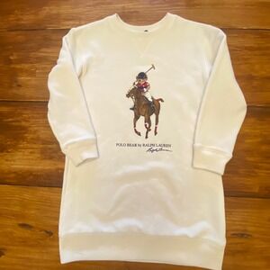 Polo Ralph Lauren Polo Bear Sweatshirt Dress White Kids Size S (7) Girls Preppy